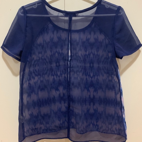 American Eagle Blue Tie Dye Chiffon T-Shirt Blouse - Picture 2 of 2